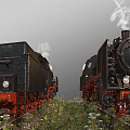 Black Steam Train Model With Red Wheels On Green Grass Track 3d model
