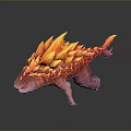 Game Movie Mythical Creature Character With Flame Like Orange Mane And Pink Scaled Body