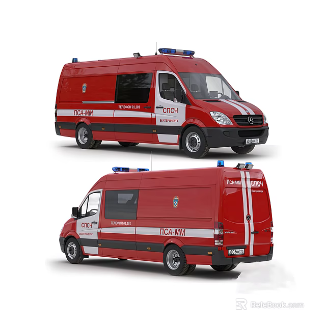 Red Ambulance with Blue Emergency Lights Rescue Vehicle from Poznan City 3d model 