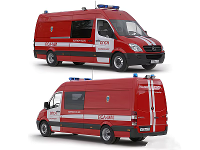 Red Ambulance with Blue Emergency Lights Rescue Vehicle from Poznan City 3d model