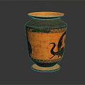 Ancient Greek Vase With Black Bird Motifs And Orange Black Geometric Patterns