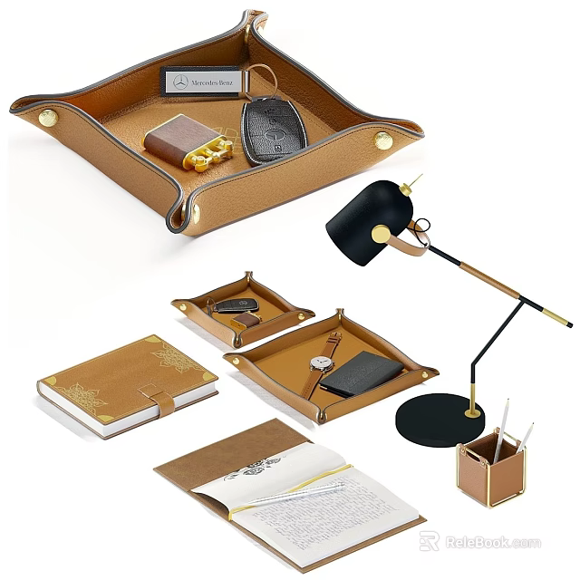 Elegant Decorative Ornament Set With Tray Table Lamp Notebook And Pen Holder 3d model 