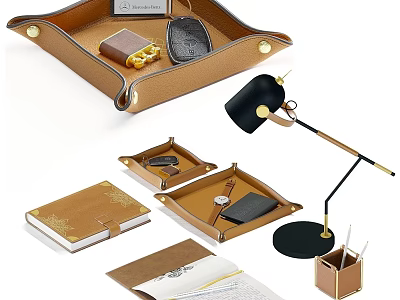 Elegant Decorative Ornament Set With Tray Table Lamp Notebook And Pen Holder 3d model