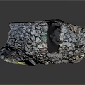 Abstract Rock Sculpture With Hollow Center And Layered Stone Blocks On Reflective Surface