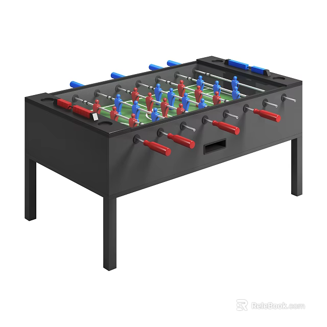 Foosball Table With Black Frame Red Blue Players And Red Handles Design 3d model 