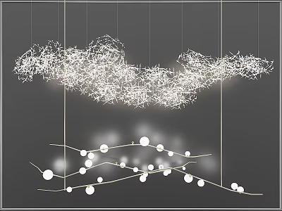 Contemporary Chandelier Design With Intricate Wire Structures And Spherical Light Balls 3d model