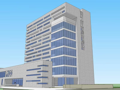 Modern High Rise Office Building With Glass Facade And Gray Exterior 3d model