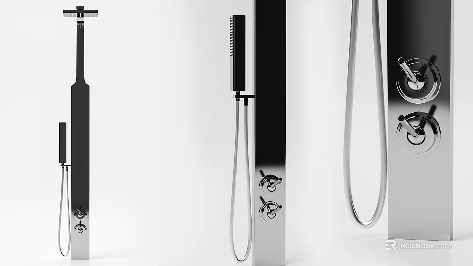 Sleek Modern Shower System Design With Black And Silver Finish Fixed Head And Handheld Sprayer 3d model 