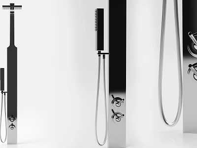 Sleek Modern Shower System Design With Black And Silver Finish Fixed Head And Handheld Sprayer 3d model