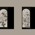 Two Decorative Wall Mirrors With Black Frames And Floral Sketch Prints 3d model