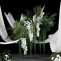 Wedding Stage Floral Installation With White Flowers Greenery And Flowing Fabric For Couple