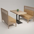 Booth Sofas With Wooden Frame Beige Cushions Square Table And Potted Plant 3d model