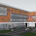 Modern School Building With Green Roof And Sports Field In Tree Surrounded Campus