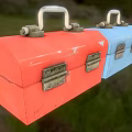 Blue And Red Hardware Toolboxes With Number 24 For Professional Use