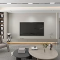 Modern Living Dining Room Interior With White Sofa TV Wall And Floor to Ceiling Windows