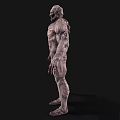 Game Movie Monster Character With Muscular Body Gray Skin Bloody Details And Scary Face