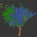 Ornamental Tree With Green Leaves Red Fruits And Red Trunk On Gray Background
