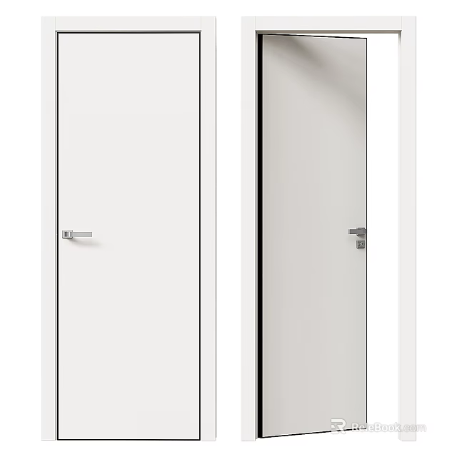 Modern White Interior Double Swing Door Design With Sleek Metal Handles 3d model