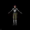 Tech Exhibition Hall Showcasing Futuristic Character Model With Mechanical Armor And Tactical Equipment
