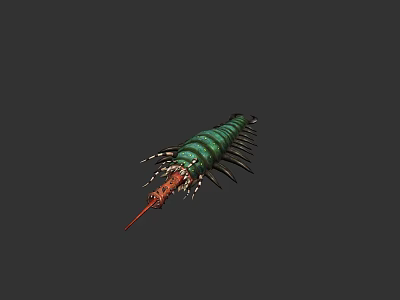 Game Movie Character 3D Model of Centipede With Green Body Red Head and Black Legs 3d model