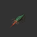 Game Movie Character 3D Model of Centipede With Green Body Red Head and Black Legs