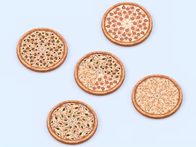 Assorted Pizzas With Various Toppings Displayed On Light Blue Background 3d model