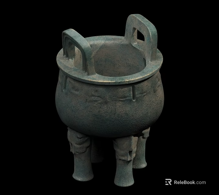Ancient Chinese Bronze Ding Tripod With Three Legs And Two Handles 3d model 