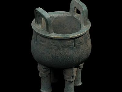 Ancient Chinese Bronze Ding Tripod With Three Legs And Two Handles 3d model