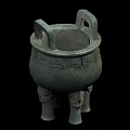 Ancient Chinese Bronze Ding Tripod With Three Legs And Two Handles