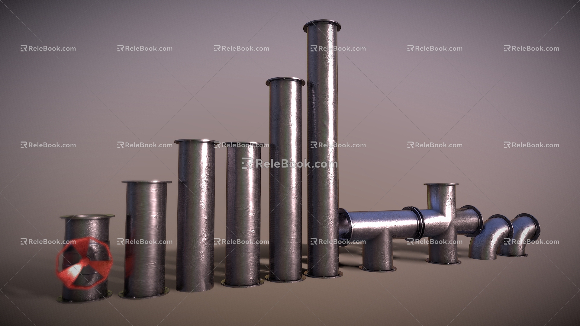 Industrial pipe, valve, pipe hardware, iron pipe, steel pipe 3d model