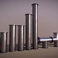 Display Of Industrial Metal Pipes With Varied Heights And Connections