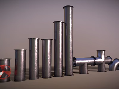 Display Of Industrial Metal Pipes With Varied Heights And Connections 3d model