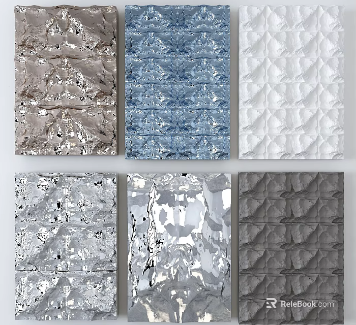Stylish Wall Decor With Various Textured Patterns In Brown Blue White Silver And Gray 3d model 