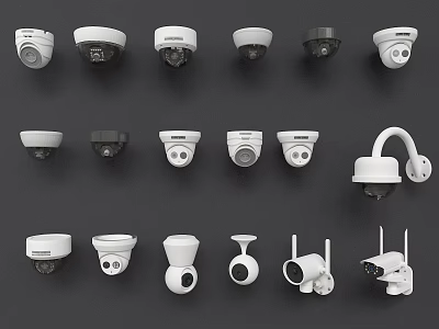 Various Types of Surveillance Cameras Including Dome Bullet Wireless and Wired Models 3d model