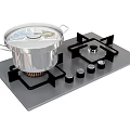 Modern Kitchen Gas Stove With Stainless Steel Pot And Control Knobs