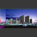 Modern Commercial Street With Bright Lights Modern Buildings And Moving Vehicles At Dusk