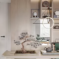 Modern Living and Dining Room Interior With Sofa Dining Table Decorative Painting And Pendant Lights