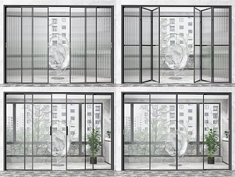 Modern sliding door glass balcony door combination 3d model