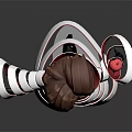 Animated Brown Curly Hair Character In White Outfit With Red Stripes Holding Ribbons Standing Pose