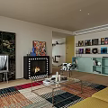 Vibrant Modern Open Plan Living Dining Room With Cozy Furniture And Unique Art Decor