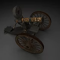 Vintage Cannon Historical Weapon With Wooden Wheels And Metal Barrel Carriage Structure