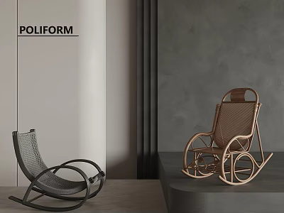 Poliform Modern Rocking Leisure Chairs in Black and Brown Indoor Design 3d model