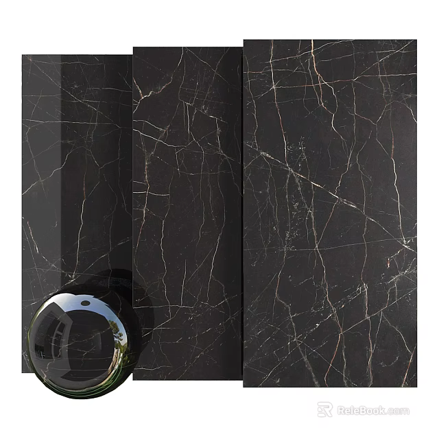 Stone Wood Decorative Panels With Black Marble And Golden Vein Textures 3d model 