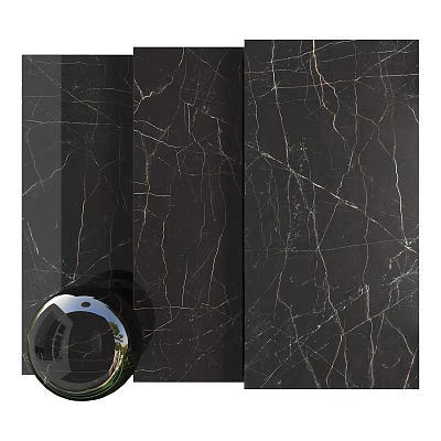 Stone Wood Decorative Panels With Black Marble And Golden Vein Textures 3d model