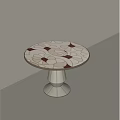 Round Dining Table With Patterned White And Brown Tabletop And Geometric Base 3d model