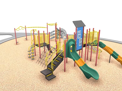 Colorful Outdoor Playground Equipment With Slides Climbing Frames Swings And Steps 3d model