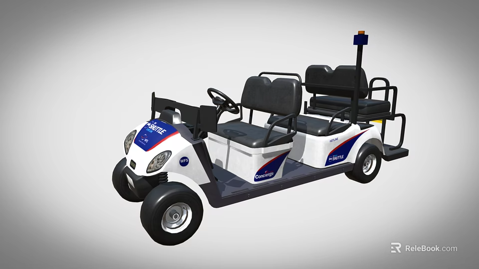 White Security Utility Vehicle With Blue Red Stripes Four Seats And Top Warning Light 3d model