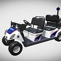 White Security Utility Vehicle With Blue Red Stripes Four Seats And Top Warning Light 3d model