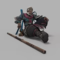 Game Movie Character With Monkey Like Appearance Armored Outfit Red Scarf And Long Staff
