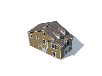 Two Story Single Family Home With Brown Exterior Brown Roof Skylights And Multiple Windows 3d model
